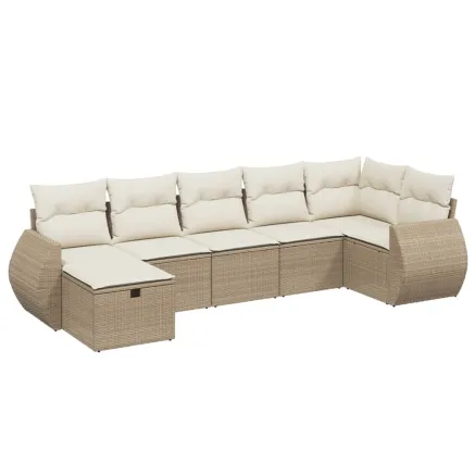 Salon de jardin avec coussins 7 pcs beige résine tressée 2