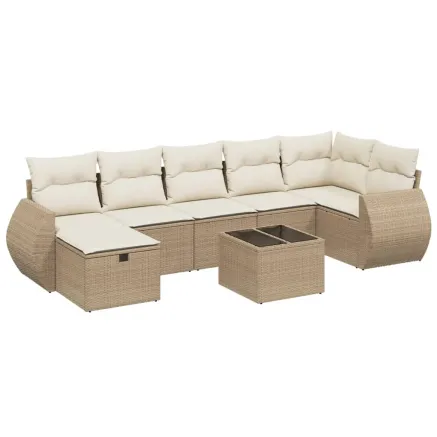 Salon de jardin avec coussins 8 pcs beige résine tressée 2