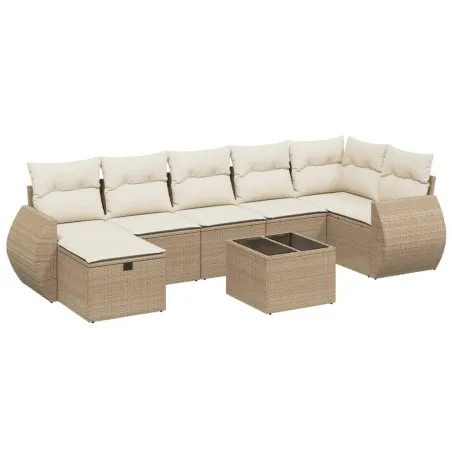 Salon de jardin avec coussins 8 pcs beige résine tressée
