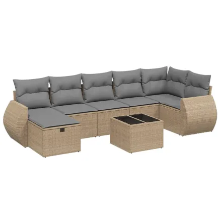 Salon de jardin avec coussins 8pcs mélange beige résine tressée 2