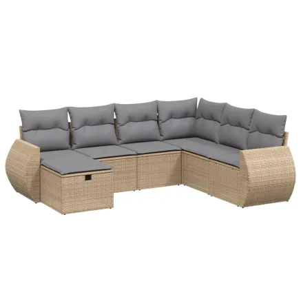 Salon de jardin avec coussins 7pcs mélange beige résine tressée 2