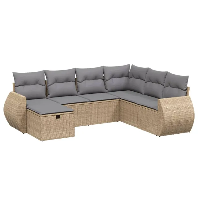 Salon de jardin avec coussins 7pcs mélange beige résine tressée