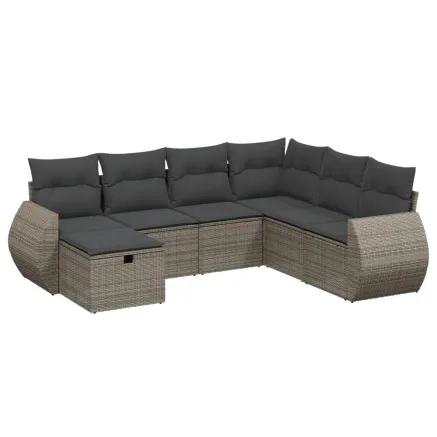 Salon de jardin avec coussins 7 pcs gris résine tressée 2