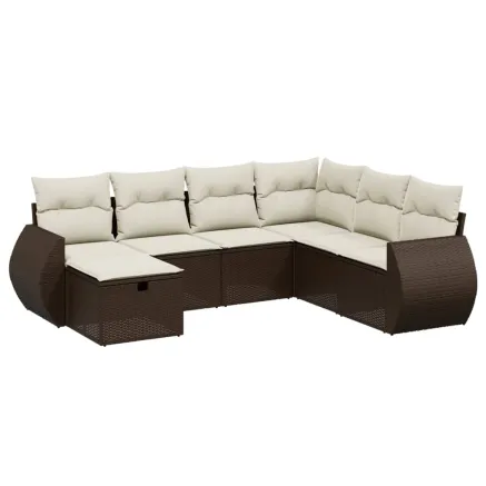 Salon de jardin avec coussins 7 pcs marron résine tressée 2