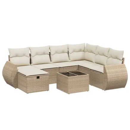 Salon de jardin avec coussins 8 pcs beige résine tressée 2