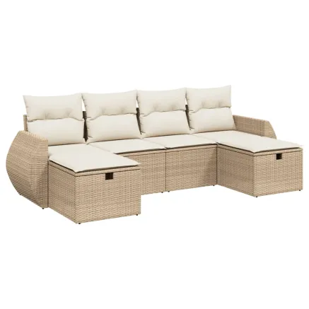 Salon de jardin avec coussins 6 pcs beige résine tressée 2