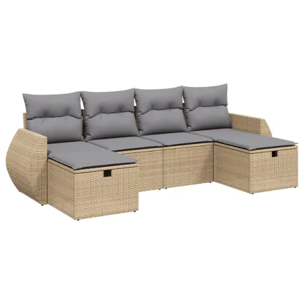 Salon de jardin avec coussins 6pcs mélange beige résine tressée 2