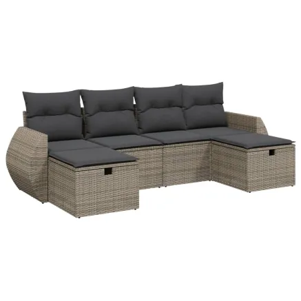 Salon de jardin 6 pcs avec coussins gris résine tressée 2