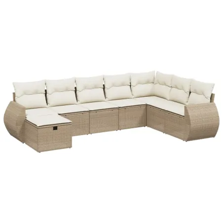 Salon de jardin avec coussins 8 pcs beige résine tressée