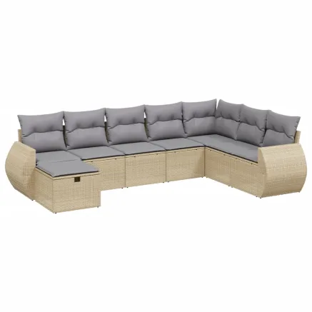 Salon de jardin avec coussins 8pcs mélange beige résine tressée 2