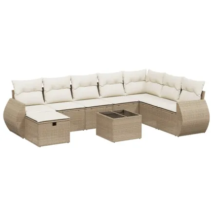 Salon de jardin avec coussins 9 pcs beige résine tressée 2