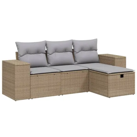 Salon de jardin avec coussins 4pcs mélange beige résine tressée 2