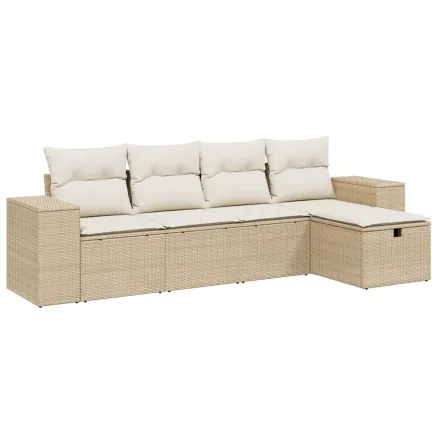 Salon de jardin avec coussins 5 pcs beige résine tressée 2