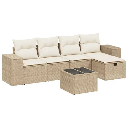 Salon de jardin avec coussins 6 pcs beige résine tressée 2