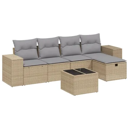 Salon de jardin avec coussins 6pcs mélange beige résine tressée 2