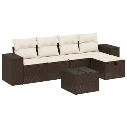 Salon de jardin avec coussins 6 pcs marron résine tressée 2