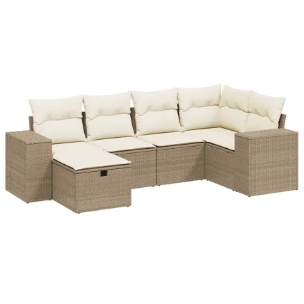 Salon de jardin avec coussins 6 pcs beige résine tressée 2
