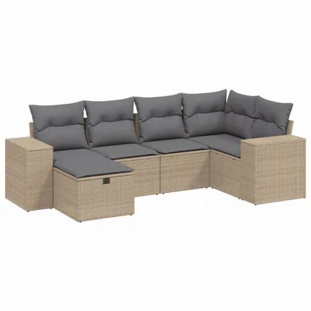 Salon de jardin avec coussins 6pcs mélange beige résine tressée 2