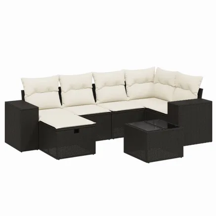 Salon de jardin 7 pcs avec coussins noir résine tressée 2