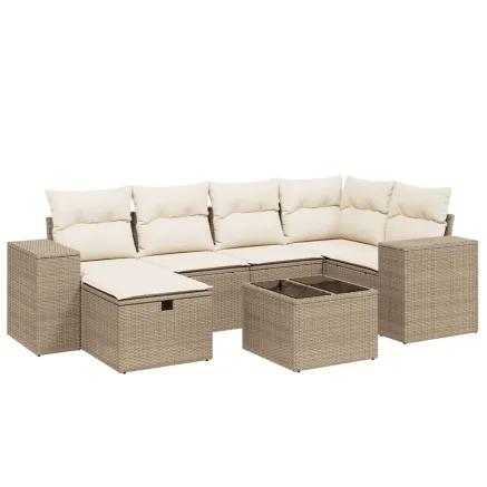 Salon de jardin avec coussins 7 pcs beige résine tressée 2