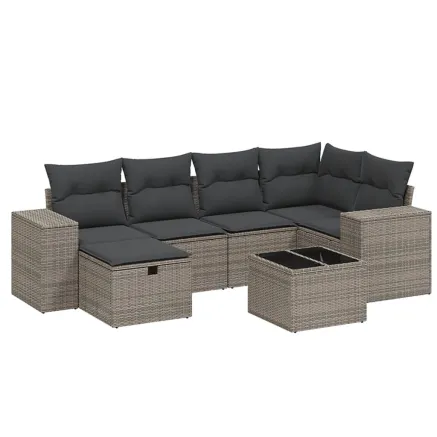 Salon de jardin avec coussins 7 pcs gris résine tressée 2