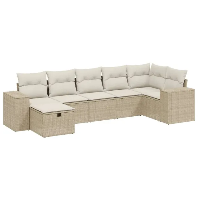 Salon de jardin avec coussins 7 pcs beige résine tressée