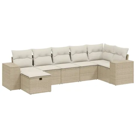Salon de jardin avec coussins 7 pcs beige résine tressée