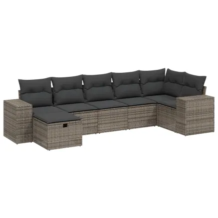 Salon de jardin avec coussins 7 pcs gris résine tressée 2