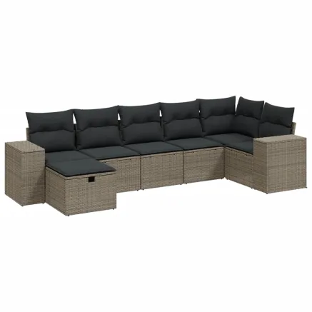 Salon de jardin avec coussins 7 pcs gris clair résine tressée 2