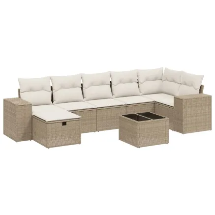 Salon de jardin avec coussins 8 pcs beige résine tressée 2