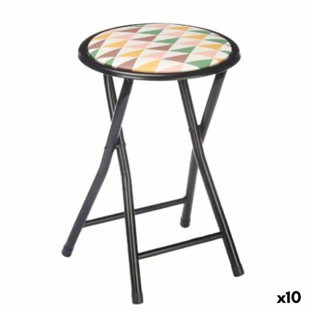 Folding Stool Gift Decor 70950 Geometric Black PVC Metal 30 x 30 x 45