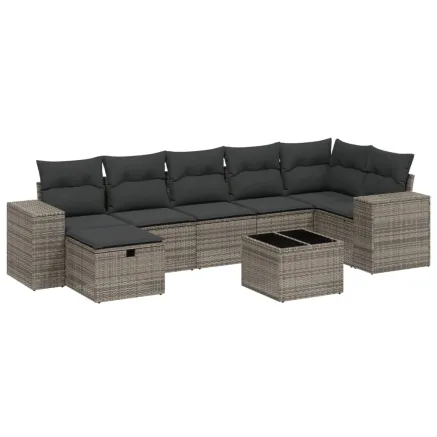 Salon de jardin 8 pcs avec coussins gris résine tressée 2
