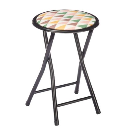 Folding Stool Gift Decor 70950 Geometric Black PVC Metal 30 x 30 x 45 2