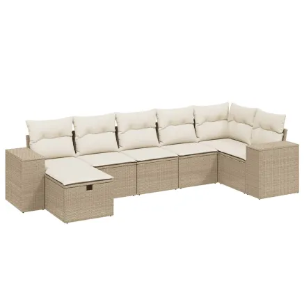 Salon de jardin avec coussins 7 pcs beige résine tressée 2