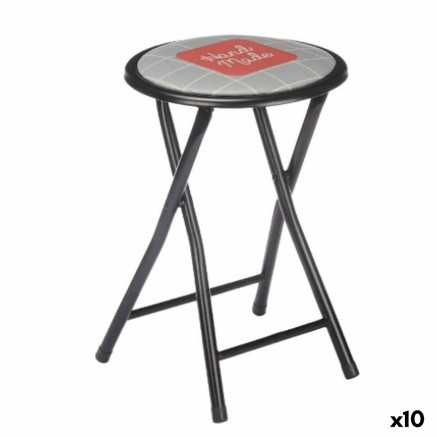 Tabouret Pliant Gift Decor 70951 Hand Made Marron Noir Gris Tuile PVC