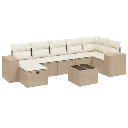 Salon de jardin avec coussins 8 pcs beige résine tressée 2