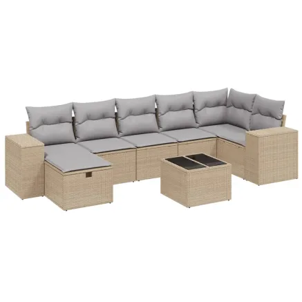 Salon de jardin avec coussins 8pcs mélange beige résine tressée 2