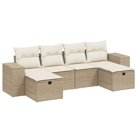 Salon de jardin avec coussins 6 pcs beige résine tressée 2