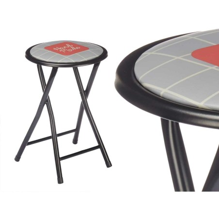 Folding Stool Gift Decor 70951 Hand Made Brown Black Grey Tile PVC Met