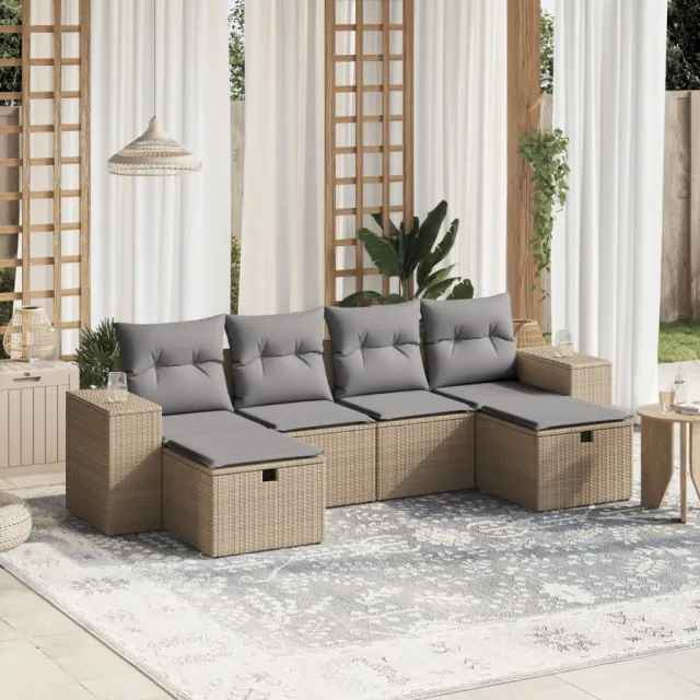 Salon de jardin avec coussins 6pcs mélange beige résine tressée