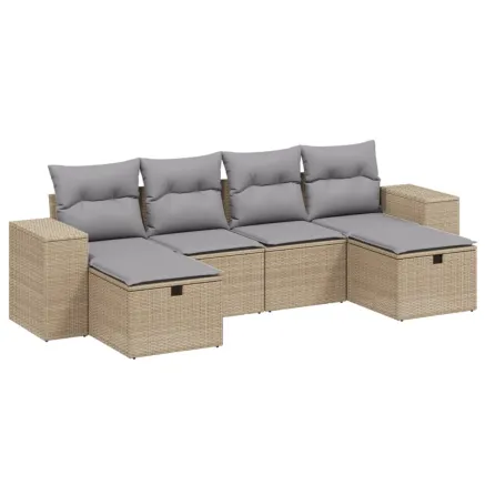Salon de jardin avec coussins 6pcs mélange beige résine tressée 2