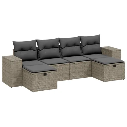 Salon de jardin 6 pcs avec coussins gris clair résine tressée 2
