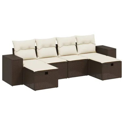 Salon de jardin avec coussins 6 pcs marron résine tressée 2