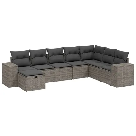 Salon de jardin 8 pcs avec coussins gris résine tressée 2