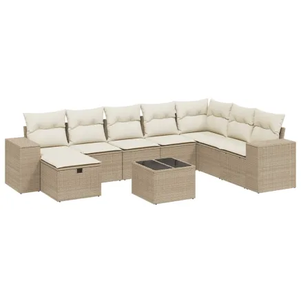 Salon de jardin avec coussins 9 pcs beige résine tressée 2