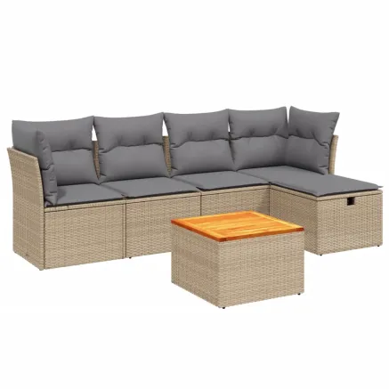 Salon de jardin avec coussins 6pcs mélange beige résine tressée 2