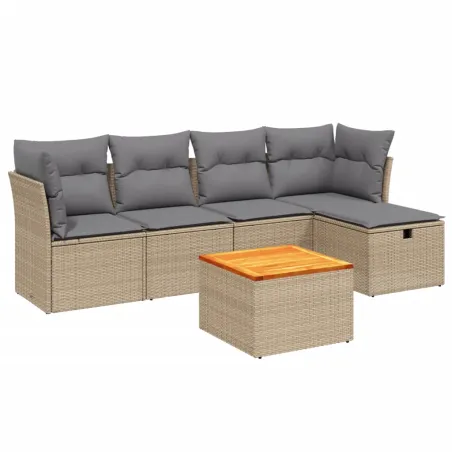 Salon de jardin avec coussins 6pcs mélange beige résine tressée