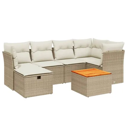 Salon de jardin avec coussins 7 pcs beige résine tressée 2