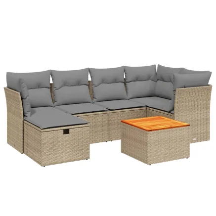 Salon de jardin avec coussins 7pcs mélange beige résine tressée 2