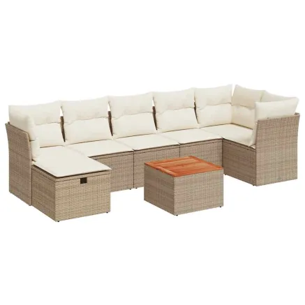 Salon de jardin avec coussins 8 pcs beige résine tressée 2